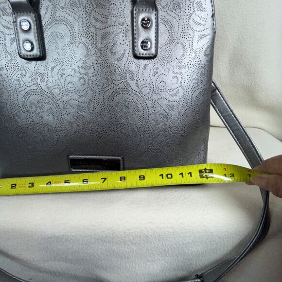 NWOT Mark New York Embelished Pattern Metalic Grey Satchel Bag - Picture 14 of 14